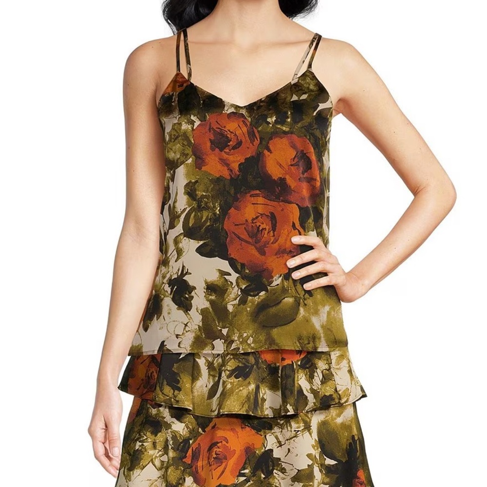 Skies are blue Floral Camisole Dress with orange and Green Print